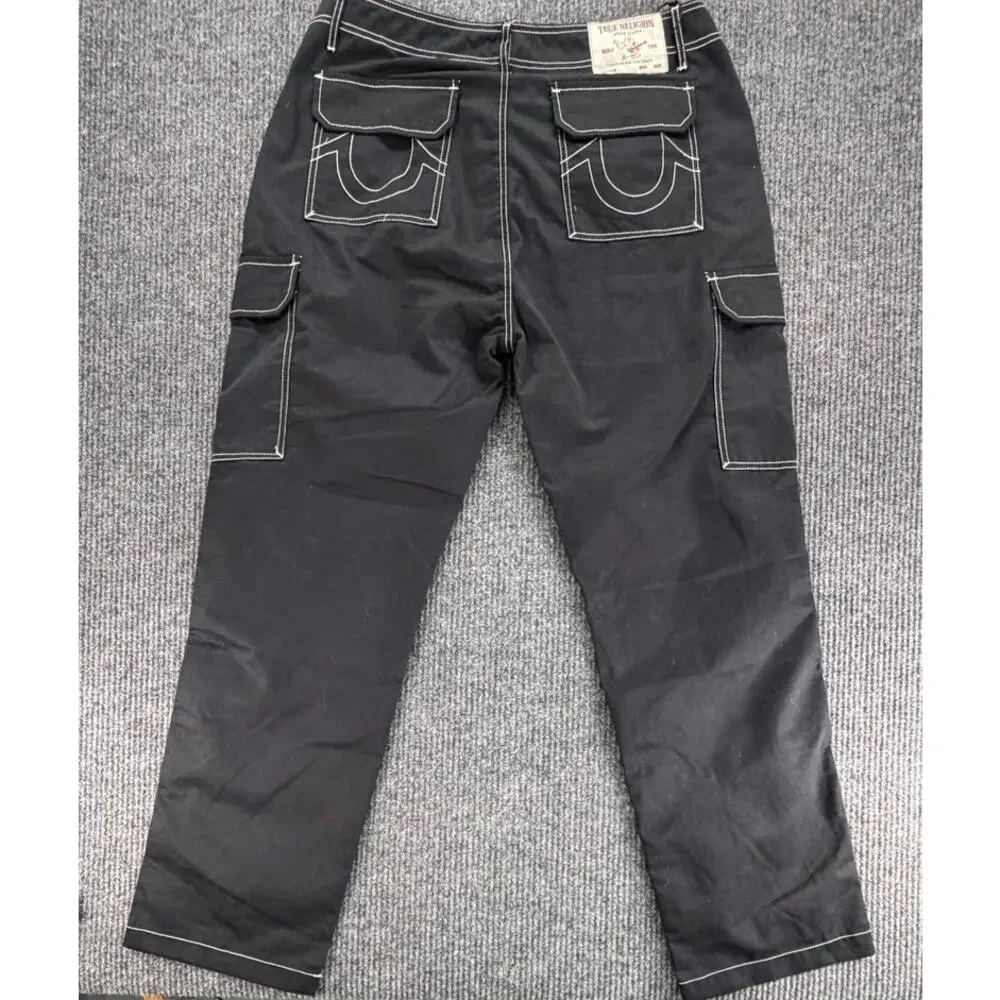 NWT True Religion Cargo Pants Mens 36 Black Straight Utility Y2K